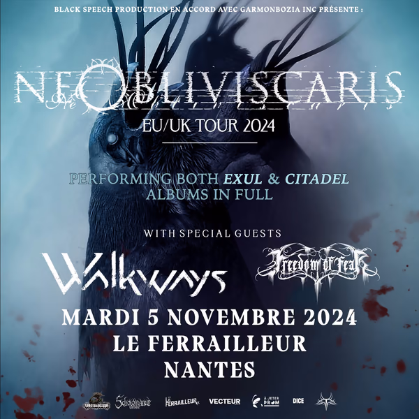 Affiche de l'événement Ne Obliviscaris + Walkways + Freedom of Fear